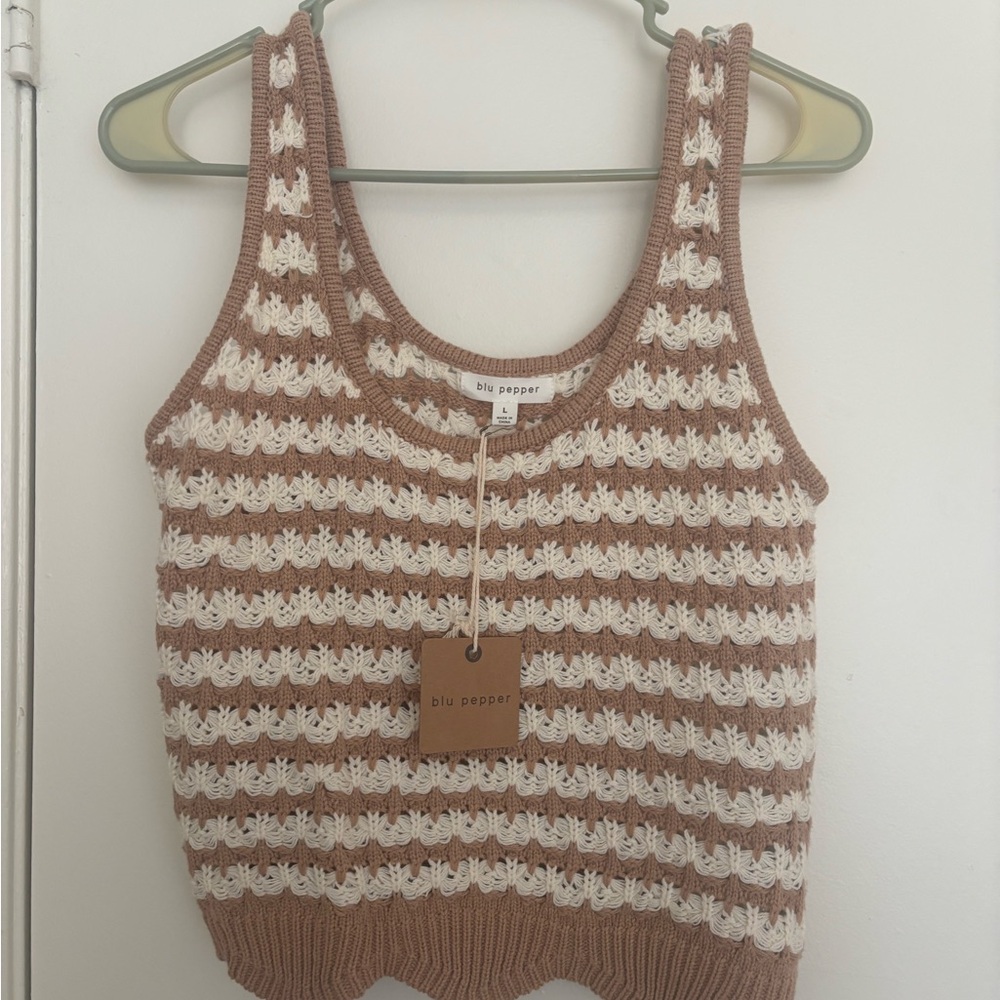 Blu Pepper Brown and Cream Knit Tank Top